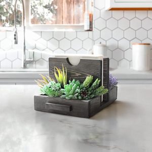 Adiba Home Decor Handmade Modern Wooden <b>Table</b> <b>Caddy</b> Napkin Holder Salt Pepper Shaker Organizer Eco-Friendly Free Standing - Product Image 2