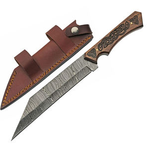 Couteau Viking Damas de 12 pouces - Couteau de camping avec manche gravé, lame pleine longueur et étui pour le camping et les activités de plein air pour hommes - Product Image 1