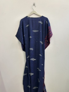 Robe Kaftan d'été à coupe classique, col en V, sans manches, imprimée, en soie écologique, respirante, style vintage - Product Image 6