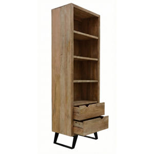 Bibliothèque en bois de manguier massif au design moderne avec 3 niveaux de rangement, 2 tiroirs, écologique et peu encombrante pour chambre, villa, bureau - Product Image 4