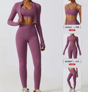 New Custom Logo Women Sports Bra Long Sleeve Crop Tops Zip-up Yoga <b>Jackets</b> High Elastic Waist <b>Workout</b> Leggings Gym Fitness - Product Image 4