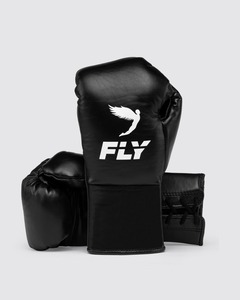 Gants de boxe noirs personnalisés OEM FLY, cuir de haute qualité, gants de boxe à lacets pour l'entraînement et le sparring - Product Image 1