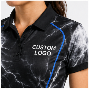 เสื้อโปโลผู้หญิงลายหินอ่อนสีดำขาวพิมพ์ลายไฟฟ้าสีน้ำเงิน แห้งเร็ว ระบายอากาศได้ดี แขนสั้น ชุดยูนิฟอร์มทีมกอล์ฟ WPS-0821 - Product Image 5
