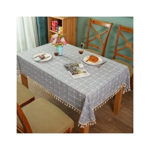 2024 gris à carreaux brodé élégant 100% coton tissé mariage taille personnalisée et Logo nappe pour les activités d'exposition de bureau - Product Image 1