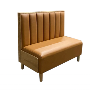 Asientos de Cuero PU Color Bronceado Estilo Mediados de Siglo para Restaurante, Banco de Comedor con Respaldo de Canal <span class=keywords><strong>Vertical</strong></span> y Base de Madera para Cafetería, Bar, Hotel - Product Image 1