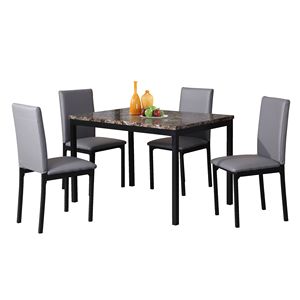 Citico Ensemble de salle à manger 5 pièces Dinette en métal avec dessus en faux marbre laminé en gris - Product Image 2
