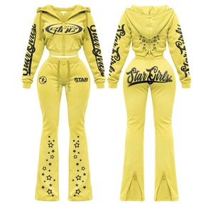Women's Blue Hooded Tracksuit <b>Full</b> <b>Zip</b> <b>Sweatshirt</b> With Letter Print Breathable Knitted Fabric Autumn Wear - Product Image 3
