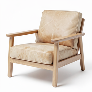 Sillón Moderno Negro con Tapicería de Cuero Vacuno Genuino, Estructura de Madera Marrón Natural, Sillón Premium para Sala de Estar - Product Image 2