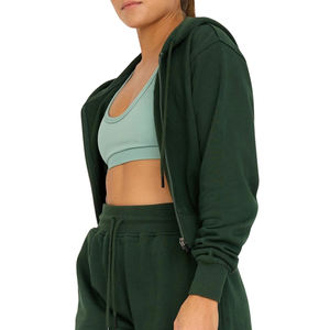 Conjunto Deportivo de Invierno para Mujer, Sudadera Corta con Cremallera y Logotipo Personalizado, Pantalones Deportivos de Cintura Alta, Felpa de Algodón, Ropa de Gimnasio, Proveedor OEM - Product Image 1