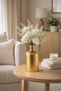 Vase à fleurs en métal au fini élégant, accent décoratif pour table à manger, salon, décoration florale élégante pour la maison - Product Image 2