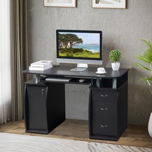 FCH 115* 55*74cm Black PB Wood 15mm Portable Computer Desk with 1pc Door and 3pcs Drawers 1pc Set - Product Image 4