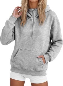 Sudadera con capucha y media cremallera, holgada, de felpa corta, estilo oversize, para adolescentes - Product Image 2