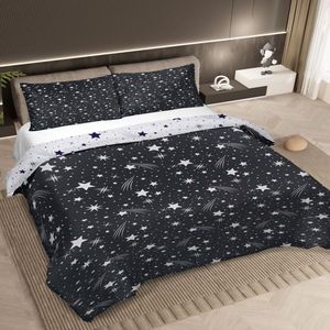Set Copripiumino Super King 3 Pezzi con Stampa Effetto Pioggia di Meteore Nero Scintillante, Tecnica 3D Leggera per Arredamento Camera da Letto e Divano - Product Image 2