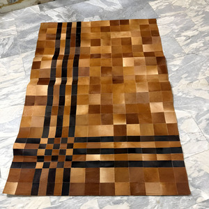 Distinctive Handmade Hair Hide Square Cowhide Quick-Dry Geometric <b>Leather</b> Block Patchwork Area Rug Floor Carpet for Living Rooms - Product Image 6