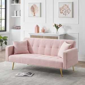 Divano Letto in Pile Teddy Rosa da 71,7 Pollici con Due Cuscini Decorativi Gratuiti per Comfort e Stile - Product Image 2