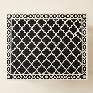 Mesita de Noche Negra con Incrustaciones de Hueso Marroquí, 1 Cajón, Hecha a Mano, Mesa Auxiliar de Lujo, Mueble con Incrustaciones Indias, Mesa Decorativa de Lujo - Product Image 3