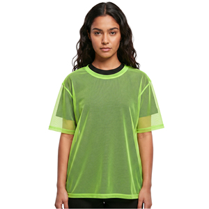 Camiseta de malla transparente para mujer, cuello redondo, manga corta, ajuste holgado, transpirable, camiseta transparente con hombros caídos - Product Image 1