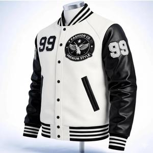 Veste universitaire blanche et noire pour homme – Veste en laine style Letterman avec manches en simili cuir, veste bomber de baseball - Product Image 5
