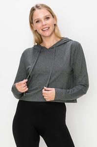 Sudadera lisa con logotipo personalizado para chicas adolescentes, conjunto de Sudadera corta con capucha de cintura alta, jersey con capucha de talla grande - Product Image 2