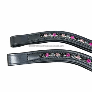 Banda de ceja de caballo de cuero acolchado de canal vacío con una sola fila de cristales personalizados, cadena ostentosa, banda de ceja de brida inglesa - Product Image 3