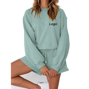 Casual <b>Summer</b> Outfit Set Solid Breathable Short T-Shirt Set and above Knee Shorts with Custom <b>Decoration</b> for Daily Wear - Product Image 3