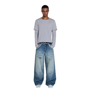 New Arrival OEM Summer Men's Plaid High Waist Straight Fit 100% Cotton Eco-Friendly Breathable <b>Jeans</b>-Vacation Sporty Vintage - Product Image 1