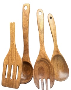 Utensilios de cocina de madera de Acacia Natural de Vietnam, Juego de 4 piezas, cucharón de sopa ranurado de Acacia, tenedor para ensalada, cuchara para servir - Product Image 5