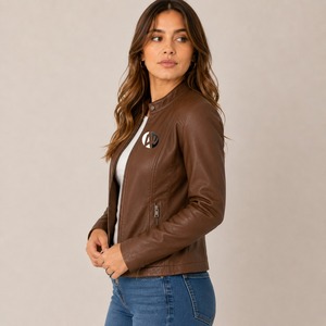 Veste de moto en cuir pour femme, fabriquée en usine, design économique, prix bas, logo personnalisé imprimé, imperméable, respirante, hiver, vente en gros MADNI - Product Image 1
