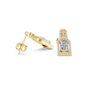 14K Yellow <b>Gold</b> Round & Baguette Lab-Grown Diamond Engagement <b>Earrings</b> for Women | New Grown Diamond - Product Image 4