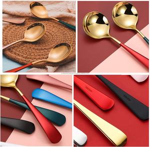Meilleures ventes miroir polonais poignée colorée ménage cuillère à riz Dessert cuillère ronde - Product Image 2