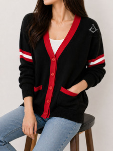 HMR Black Red Delta Sigma Women Greek Acrylic <b>Cardigan</b> Sorority Embroidered Ladies Custom Style Acrylic <b>Cardigan</b> <b>Sweater</b> - Product Image 4