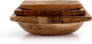 ชุดชามไม้ทรงสี่เหลี่ยมซ้อนกันได้ ทำจากไม้กระถินเทศ 3 ใบ (ขนาด 8 นิ้ว, 7 นิ้ว, 6 นิ้ว) สำหรับใส่สลัด ของว่าง ถั่ว ซอส และอาหารเตรียม - Product Image 2
