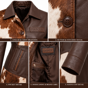 Abrigo Largo de Cuero Marrón con Parches de Piel de Vaca para Mujer, Chaqueta con Botones, Proveedor Personalizado OEM ODM - Product Image 6