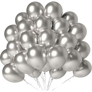 Confezione da 100 Palloncini in Lattice Metallizzato Argento da 12 Pollici, Palloncini Cromati per Feste di Laurea, Capodanno, Matrimoni, Compleanni - Product Image 1