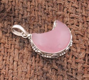 Colgante de Media Luna de Jade Rosa Vintage, Collar de Luna Creciente con Gema Natural, Plata de Ley 925 con Borde Punteado, Colgante de Amuleto, Regalo - Product Image 2