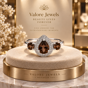 Bague Halo en Argent Sterling 925 avec Topaze Fumée Coupe Poire, Bague de Fiançailles Classique pour Femme avec Pierre Précieuse - Product Image 3