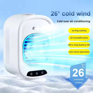 <b>USB</b> <b>Plug</b>-In Rechargeable Ice Mist Air Conditioner Fan Touch Screen Plastic Material 280mL Water Tank 2 Nozzles 8W Air Cooler - Product Image 5