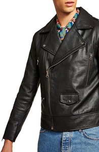 Unisex Premium Genuine Leather <b>Racer</b> <b>Jacket</b> Slim Fit Stand Collar Vintage Distressed Motorcycle Streetwear Windproof Breathable - Product Image 2