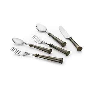 Juego de Cubiertos de Bambú de Cinco Piezas, Diseño Artesanal, para Bodas, Acero Inoxidable, Acabado Espejo, Apto para Lavavajillas, Duradero - Product Image 5