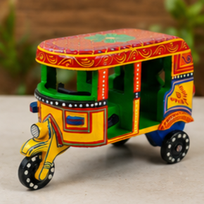 Handmade <b>Wooden</b> Auto Rickshaw Figurine Folk Art Decor Souvenir Gift Freestanding Craft <b>Model</b> - Product Image 6
