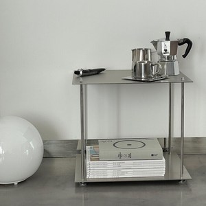 Table basse minimaliste en métal carrée à deux niveaux, meuble moderne pour salon, table d'appoint durable - Product Image 5
