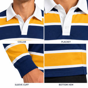 เสื้อโปโลรักบี้แขนยาวลายทางสำหรับผู้ชาย เสื้อรักบี้คลาสสิก เสื้อกีฬารักบี้ลำลอง - Product Image 4