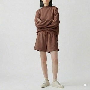 Women Mock Neck Top And Shorts Unity Outfit Warm Cozy Comfort Ease Comfortable Daily Style Refined Clothing - Product Image 1