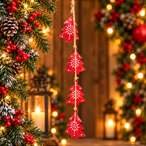 Traditional Metal <b>Christmas</b> <b>Tree</b> Wall <b>Decor</b> with Symmetrical <b>White</b> Motifs Layered Silhouettes and Jute Cord Hanger - Product Image 2