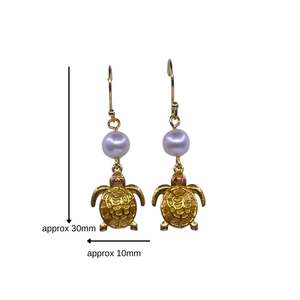 Ensemble de boucles d'oreilles tortue en argent sterling 925 plaqué or, avec perles et pierres précieuses, pour femmes, tendance - Product Image 1