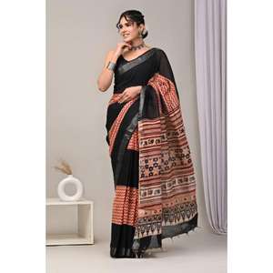 Printed <b>Saree</b> Stylish Printed Linen <b>Saree</b> with Premium Linen Blouse <b>for</b> Modern <b>Women</b> from Indian Supplier <b>for</b> Bulk Export - Product Image 3