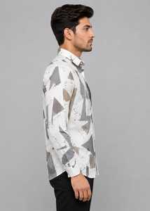 Camisa de Manga Larga con Estampado Geométrico para Hombre, Cuello Camisero, Estilo Casual con Botones, Ropa de Primavera, Servicio OEM - Product Image 1
