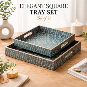 Wooden Serving <b>Tray</b> Set of 2 with Handles Square Decorative <b>Tray</b> Waterproof Tea Coffee <b>Snack</b> <b>Tray</b> Available for Restaurant Usage - Product Image 2