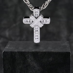Collier Pendentif Croix en Moissanite Couleur Or Blanc, Breloque Glaçon, Bijoux pour Hommes, Pendentif Croix en Moissanite Plaqué Rhodium 925 S - Product Image 1