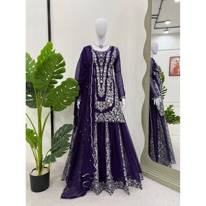 Salwar Kameez pour femme, taille XL, pour occasions spéciales, composé d'un haut, d'un bas et d'un dupatta, orné de broderies et de sequins, en polyester. - Product Image 5